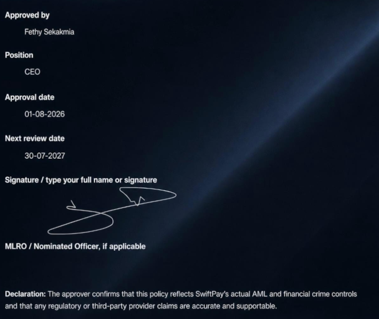 Policy approval and company details